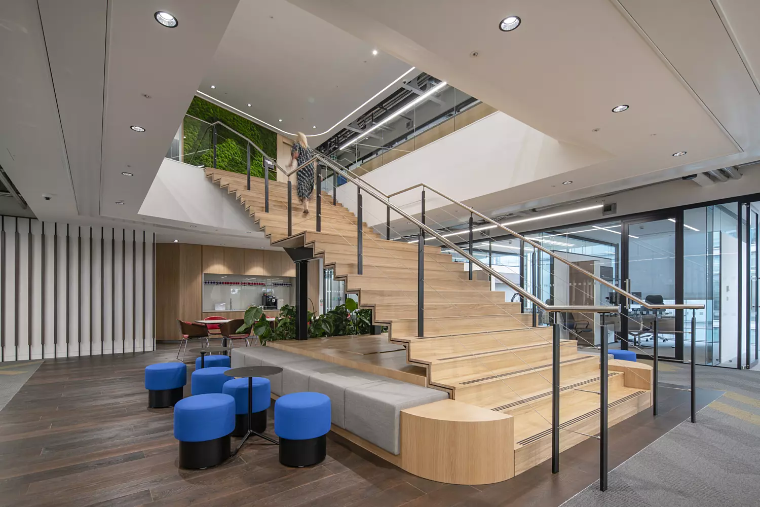 A staircase centrepiece linking the two floors