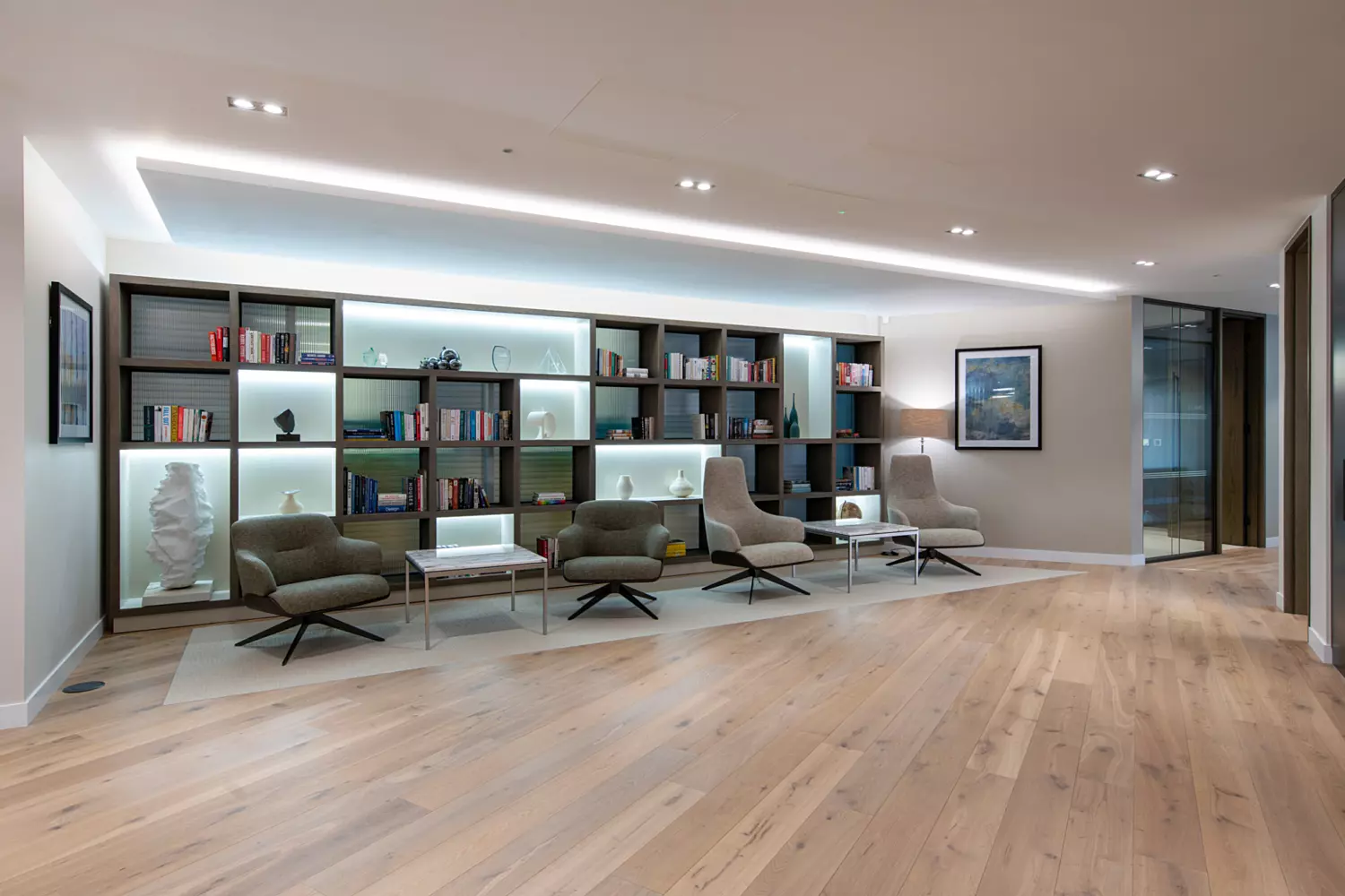 Informal seating area at Dodge & Cox