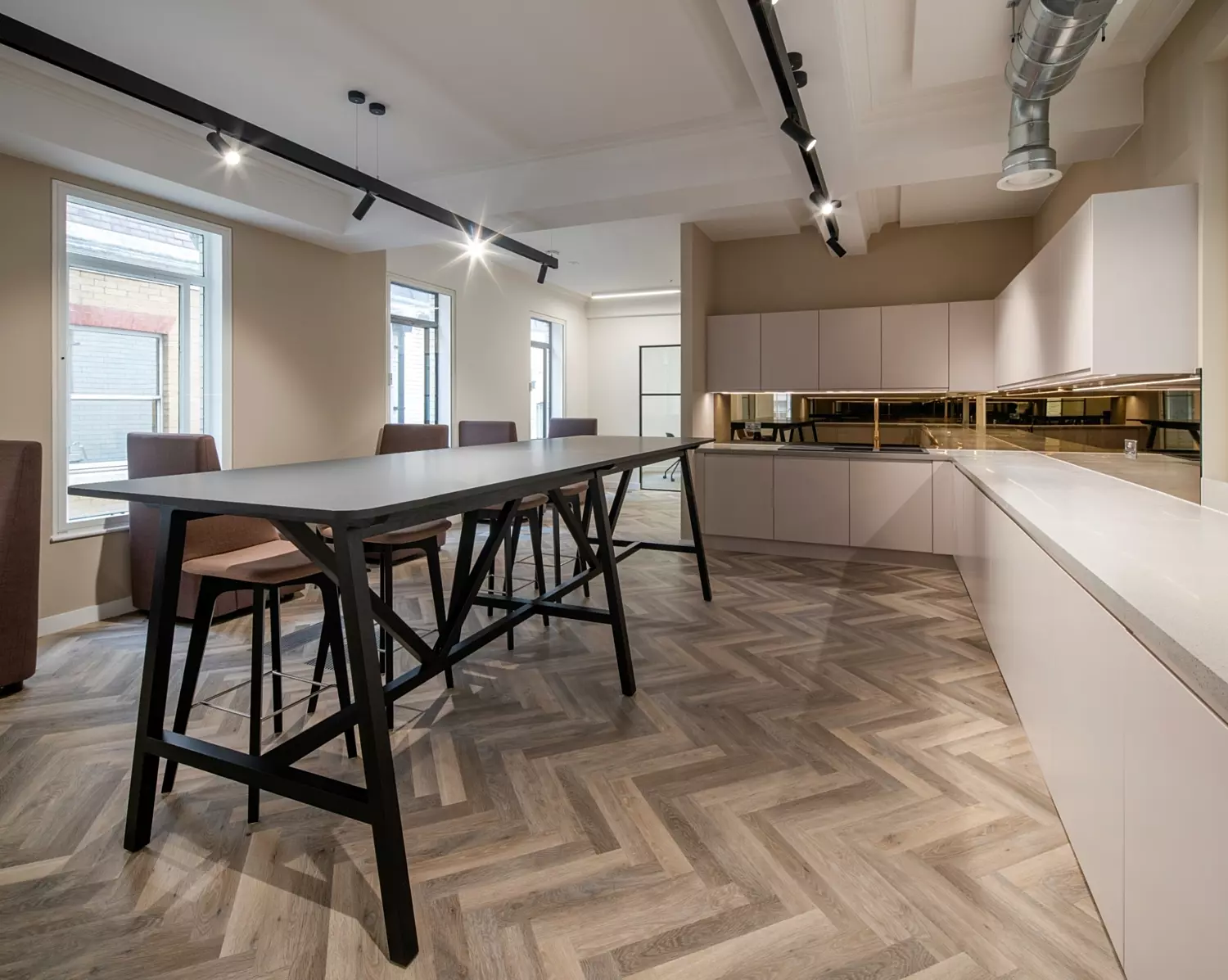 Office kitchen design using recycled materials