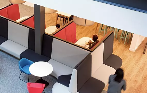 Office breakout space encouraging collaboration