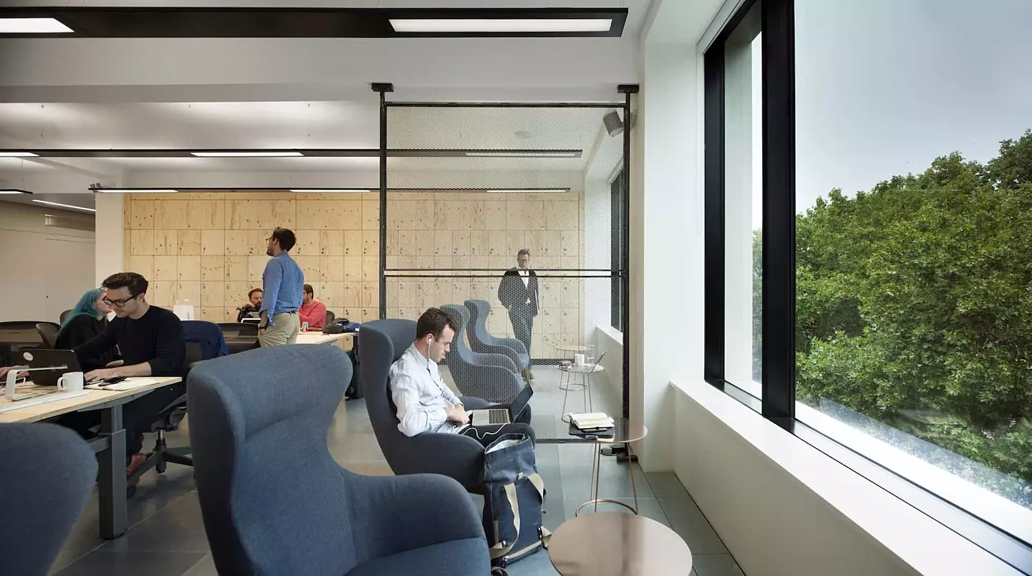 Anomaly's breakout space with natural light