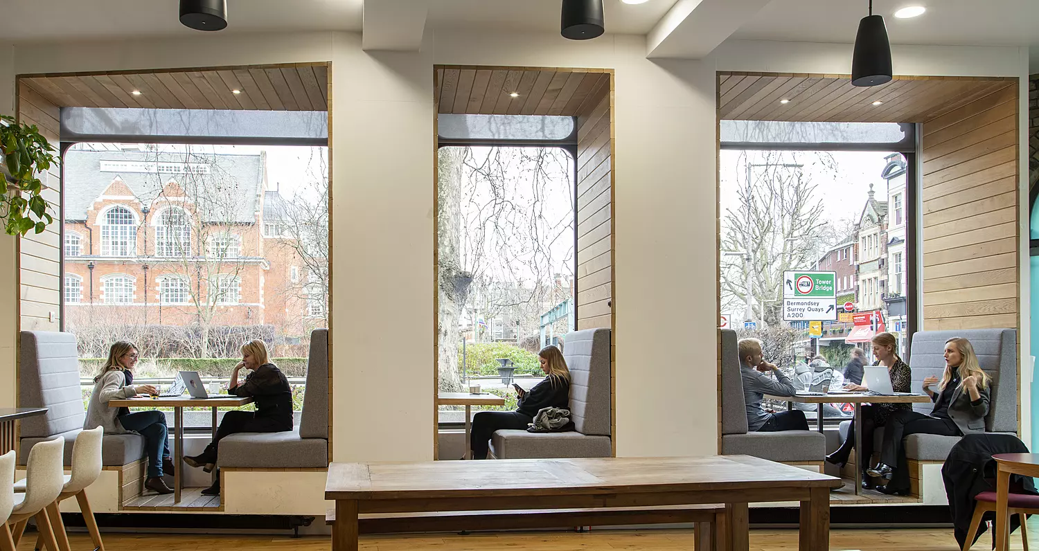Office booth seating with biophilia